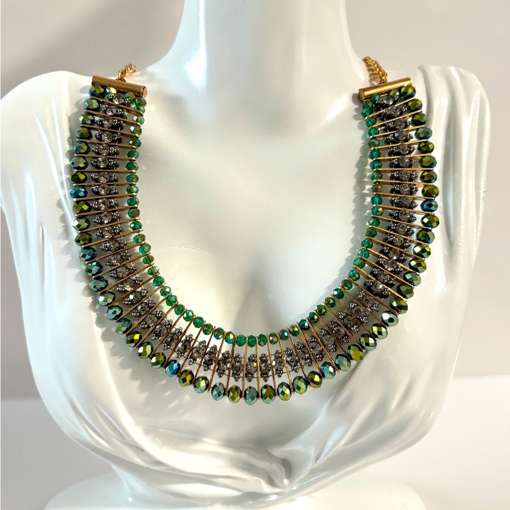 Accessorize Collar Sparkly Green Blue Faceted Glass Bead Necklace